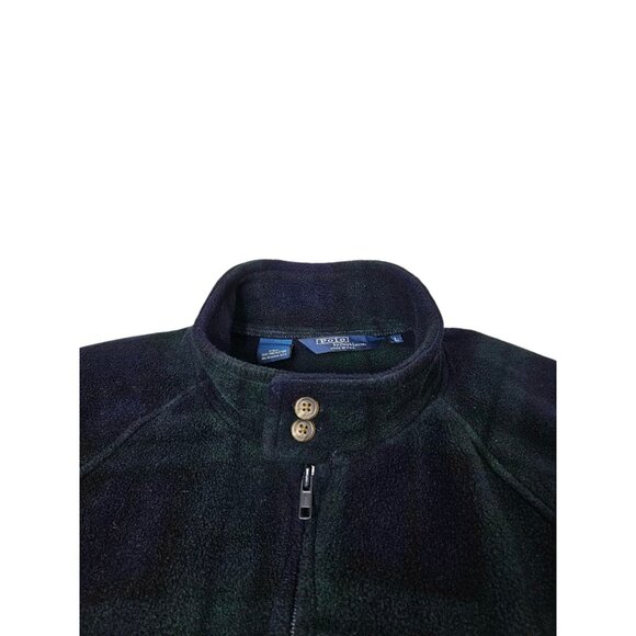 VTG Polo Ralph Lauren Golf Tartan Plaid Fleece Jacket Men's Large Blue Full Zip - Picture 3 of 8